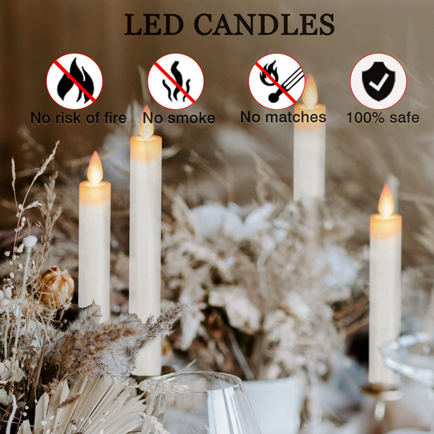 AFINETH Flameless Taper Candles with Moving Wick, 9.6" Real Wax LED Candles with Remote and Timer, 2 Pack Flickering Candlesticks Battery Operated Electric Candles for Home, Wedding, Party, Decor, Ivory
